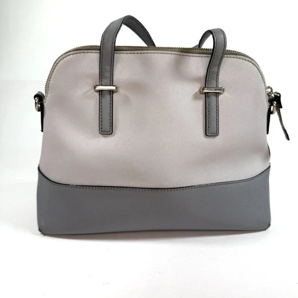 Kate‎ Spade New York Saffiano Leather Satchel Gray Beige Dome Bag Purse